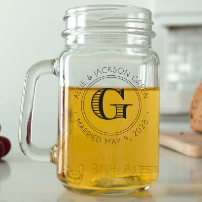 Mason Mug - Initial Circle Stamp - Personalized Mason Jar 16oz