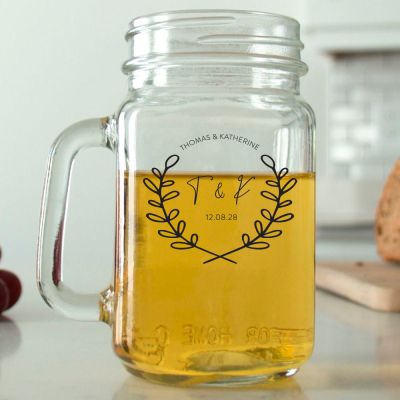 Mason Mug - Laurel Leaf Signature Initial - Personalized Mason Jar 16oz