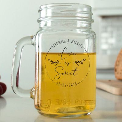 Mason Mug - Love is Sweet Circle Stamp - Personalized Mason Jar 16oz