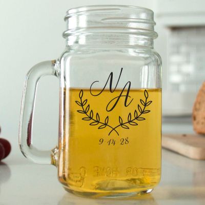 Mason Mug - Laurel Monogram - Personalized Mason Jar 16oz