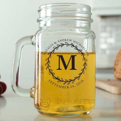 Mason Mug - Large Laurel Monogram - Personalized Mason Jar 16oz