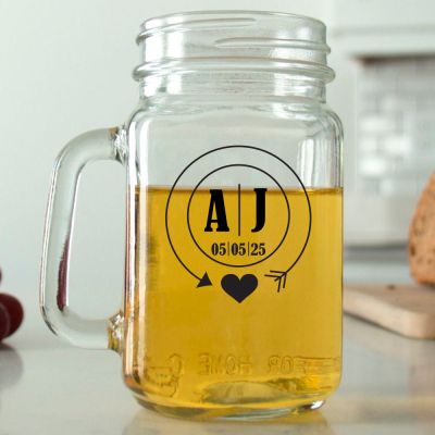 Mason Mug - Circle Heart Monogram - Personalized Mason Jar 16oz