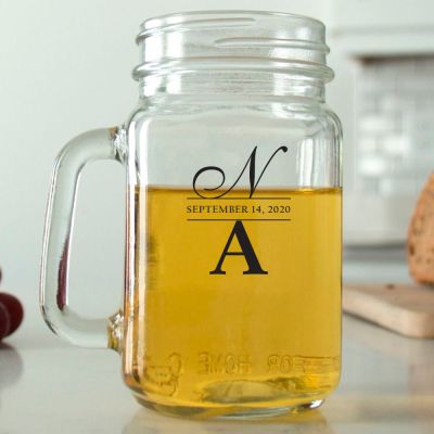 Mason Mug - Script & Print Initials- Personalized Mason Jar 16oz