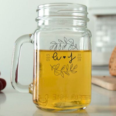 Mason Mug - Laurel Heart - Personalized Mason Jar 16oz