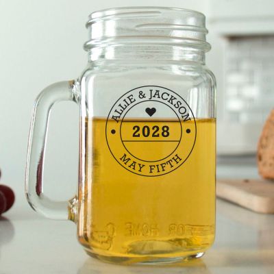 Mason Mug - Heart Circle Stamp - Personalized Mason Jar 16oz