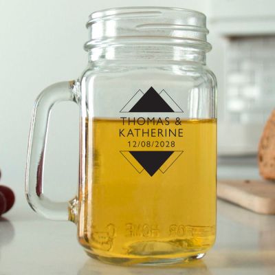 Mason Mug - Triangle Peaks  - Personalized Mason Jar 16oz