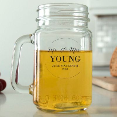 Mason Mug - Mr. & Mrs. Circle Stamp No.3 - Personalized Mason Jar 16oz