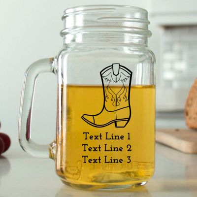 Mason Mug - Cowboy Boot - Personalized Mason Jar 16oz