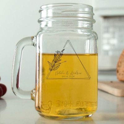 Mason Mug - Triangle with Leaves - Personalized Mason Jar 16oz