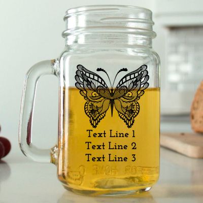 Mason Mug - Mandala Butterfly - Personalized Mason Jar 16oz