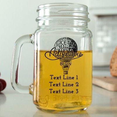 Mason Mug - Let the Adventures Begin - Hot Air Balloon - Personalized Mason Jar 16oz