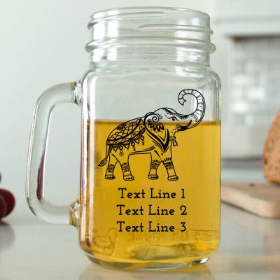 Mason Mug - Indian Culture Elephant - Personalized Mason Jar 16oz