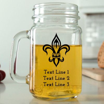 Mason Mug - Fleur de Lis - Personalized Mason Jar 16oz