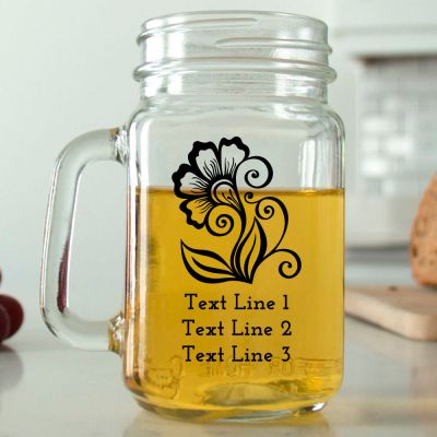 Mason Mug - Floral Flourish - Personalized Mason Jar 16oz