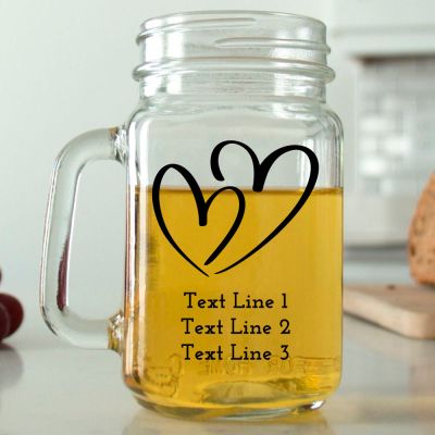 Mason Mug - Two Hearts - Personalized Mason Jar 16oz