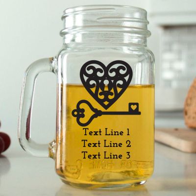 Mason Mug - Heart Lock and Key - Personalized Mason Jar 16oz