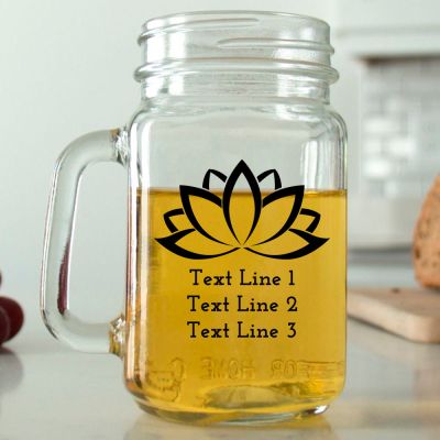 Mason Mug - Lotus Flower Outline - Personalized Mason Jar 16oz