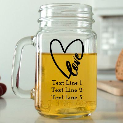 Mason Mug - Love Heart - Personalized Mason Jar 16oz