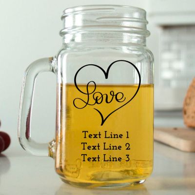 Mason Mug - Love Heart Script - Personalized Mason Jar 16oz