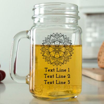 Mason Mug - Mandala Flower - Personalized Mason Jar 16oz