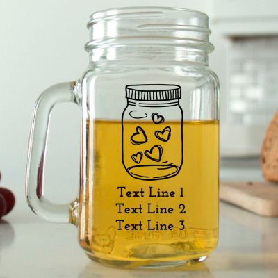 Mason Mug - Jar of Hearts - Personalized Mason Jar 16oz