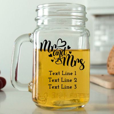 Mason Mug - Mr & Mrs Hearts - Personalized Mason Jar 16oz