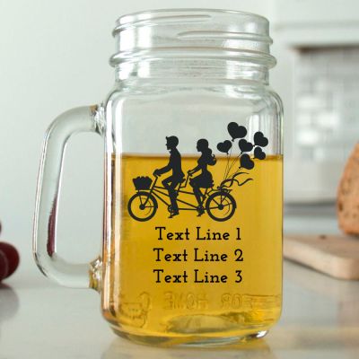 Mason Mug - Couple Riding Bicycle- Personalized Mason Jar 16oz