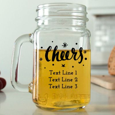 Mason Mug - Sparkly Cheers - Personalized Mason Jar 16oz