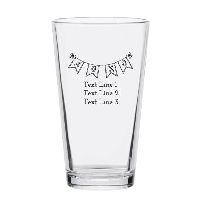 Personalized 16 oz Custom Pint Glasses - XOXO Flag Banner - Customized Pint Glasses