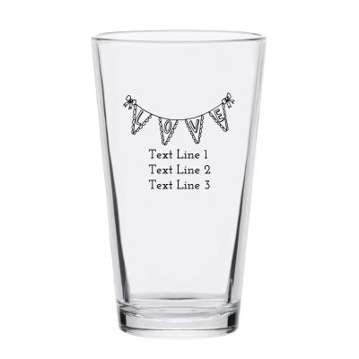 Personalized 16 oz Custom Pint Glasses - Love Flag Banner - Customized Pint Glasses