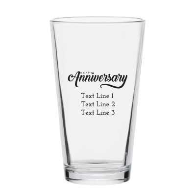 Personalized 16 oz Custom Pint Glasses - Happy Anniversary - Customized Pint Glasses