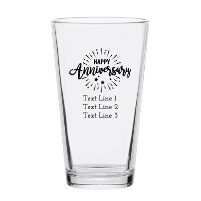 Personalized 16 oz Custom Pint Glasses - Starburst Happy Anniversary - Customized Pint Glasses