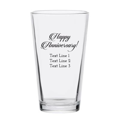 Personalized 16 oz Custom Pint Glasses - Elegant Happy Anniversary - Customized Pint Glasses