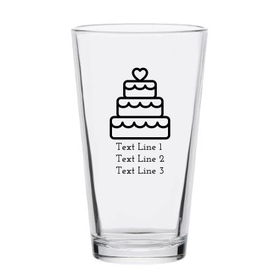 Personalized 16 oz Custom Pint Glasses - Birthday Cake with Heart - Customized Pint Glasses