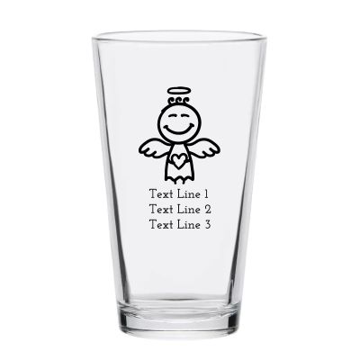 Personalized 16 oz Custom Pint Glasses - Angel Holding Heart - Customized Pint Glasses