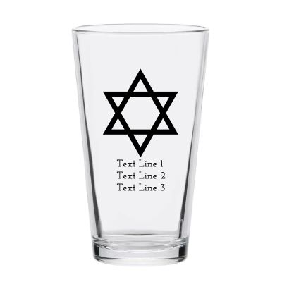 Personalized 16 oz Custom Pint Glasses - Star of David - Customized Pint Glasses