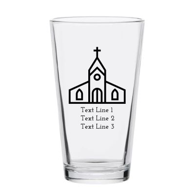 Personalized 16 oz Custom Pint Glasses - Church - Customized Pint Glasses