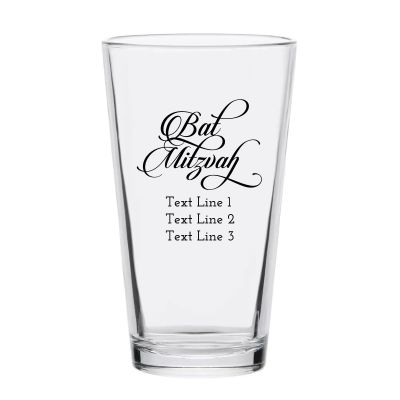 Personalized 16 oz Custom Pint Glasses - Cursive Bat Mitzvah - Customized Pint Glasses