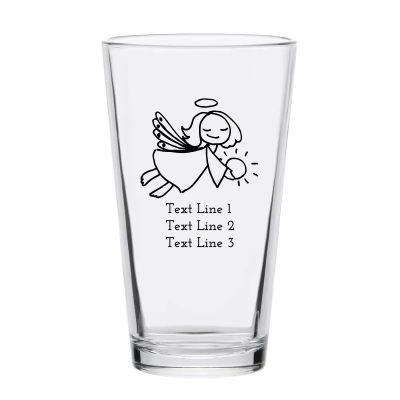 Personalized 16 oz Custom Pint Glasses - Flying Angel Holding Sun - Customized Pint Glasses