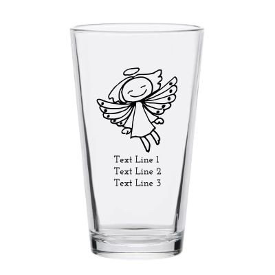 Personalized 16 oz Custom Pint Glasses - Flying Angel with Halo - Customized Pint Glasses