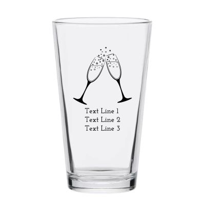 Personalized 16 oz Custom Pint Glasses - Champagne Glass Toast - Customized Pint Glasses