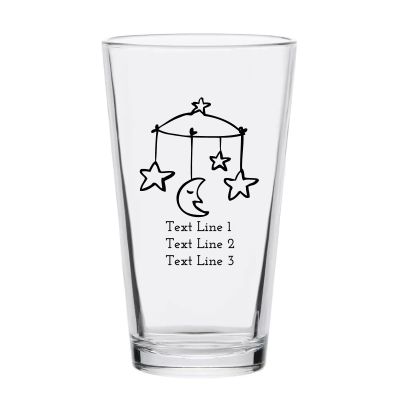Personalized 16 oz Custom Pint Glasses - Moon and Stars Baby Mobile - Customized Pint Glasses
