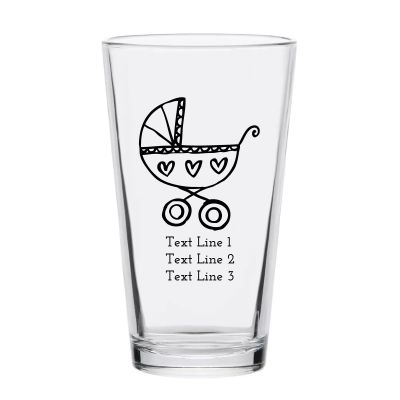 Personalized 16 oz Custom Pint Glasses - Baby Carriage - Customized Pint Glasses