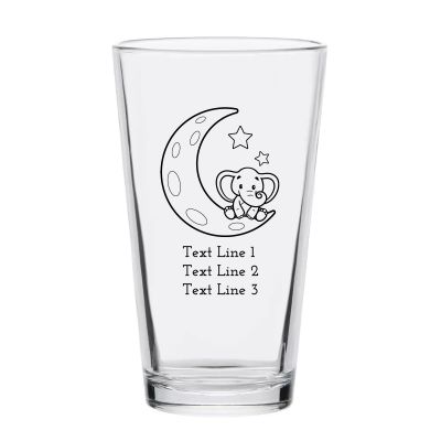 Personalized 16 oz Custom Pint Glasses - Baby Elephant Sitting on the Moon - Customized Pint Glasses