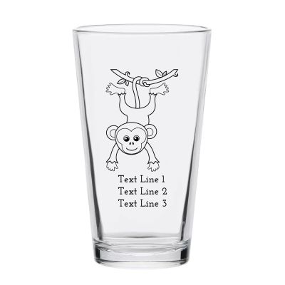 Personalized 16 oz Custom Pint Glasses - Hanging Monkey - Customized Pint Glasses