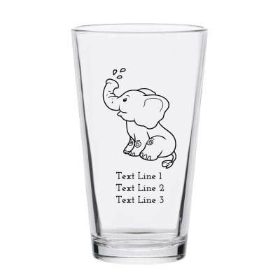 Personalized 16 oz Custom Pint Glasses - Cute Baby Elephant - Customized Pint Glasses