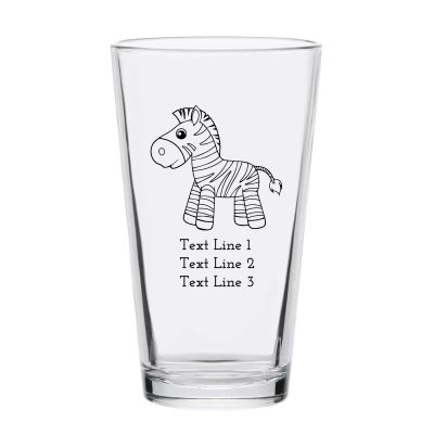 Personalized 16 oz Custom Pint Glasses - Baby Zebra - Customized Pint Glasses