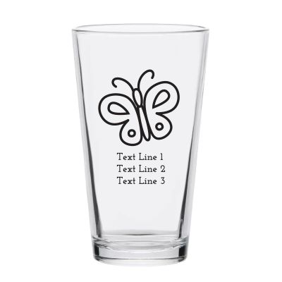 Personalized 16 oz Custom Pint Glasses - Cute Butterfly - Customized Pint Glasses