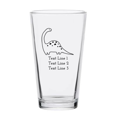Personalized 16 oz Custom Pint Glasses - Cute Brontosaurus - Customized Pint Glasses