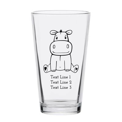 Personalized 16 oz Custom Pint Glasses - Sitting Hippo - Customized Pint Glasses